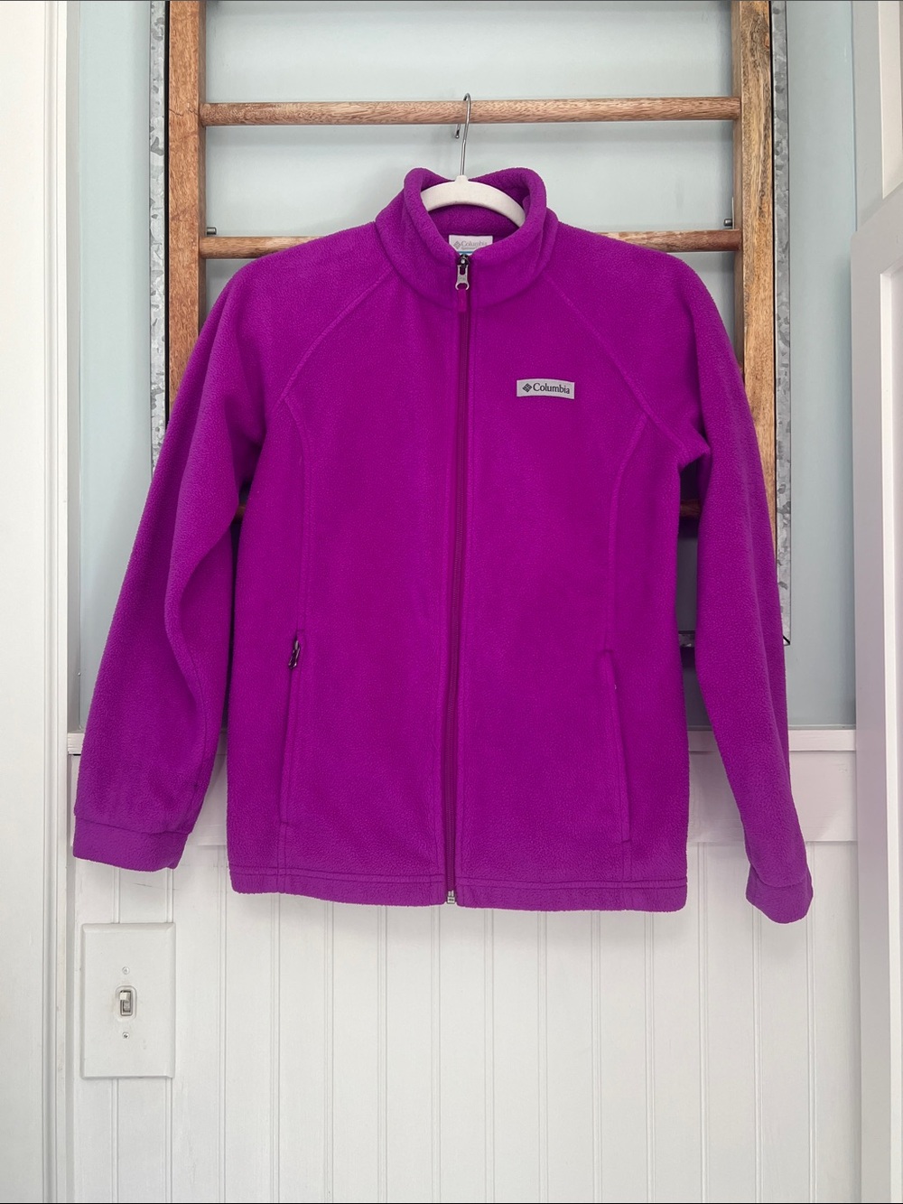 Columbia girls fleece full zip jacket size large (14/16) fuchsia bright plum